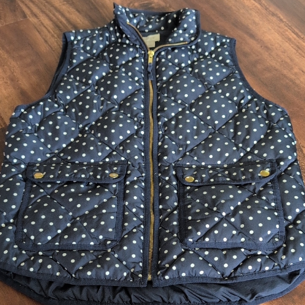 J. Crew Navy Polka Dot Quilted Vest